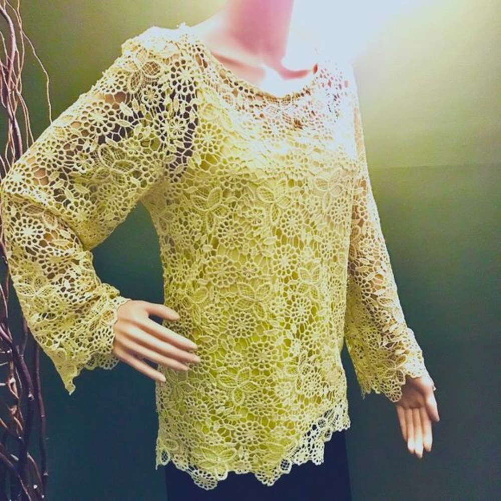 SKYE'S THE LIMIT Pistachio/Lime Green Knit Crochet Overlay Tunic Sz.XL~Like New!